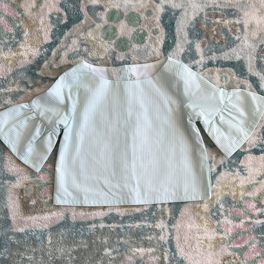 Janie and Jack Mint Stripe Bell Sleeve Blouse
